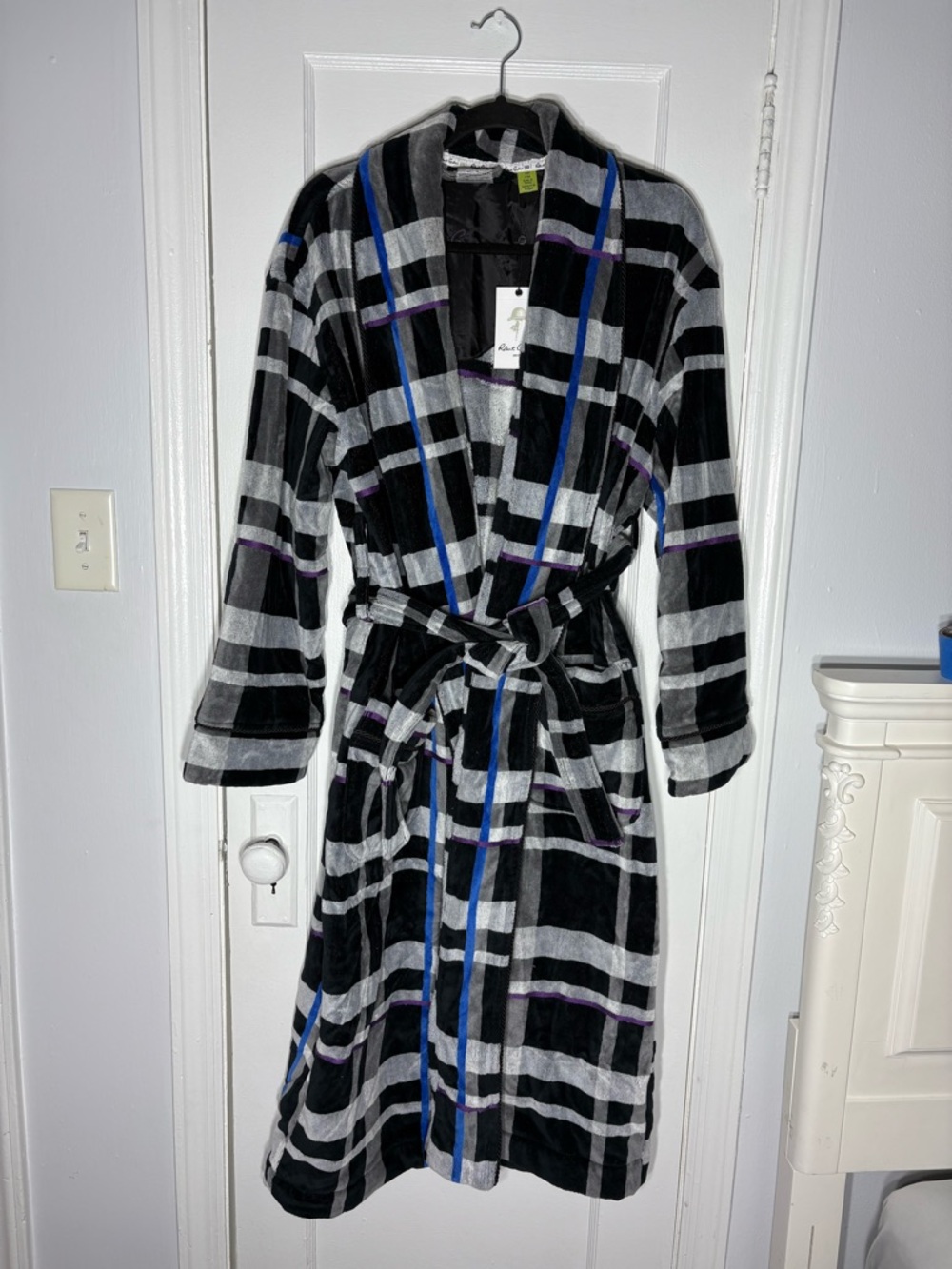 Robert Graham Black Robe with Purple Script Embroidery